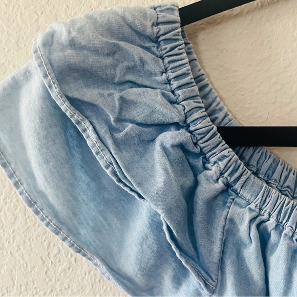 Cavalini woman's chambray denim blouse S soft blue chic prairie cottage core - Picture 4 of 7